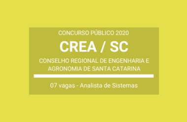 CREA / SC – 2020: abre Concurso Público com 07 vagas de Analista de Sistemas