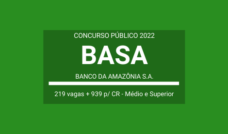 Aberto Concurso do Banco da Amazônia S.A. / BASA 2022: são 219 vagas e CR para Técnico Bancário e Técnico Científico