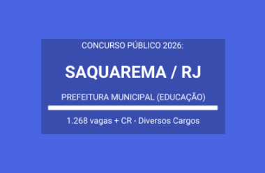 Saiu Edital Concurso Educação Prefeitura Saquarema / RJ – 2026: + 1 mil vagas
